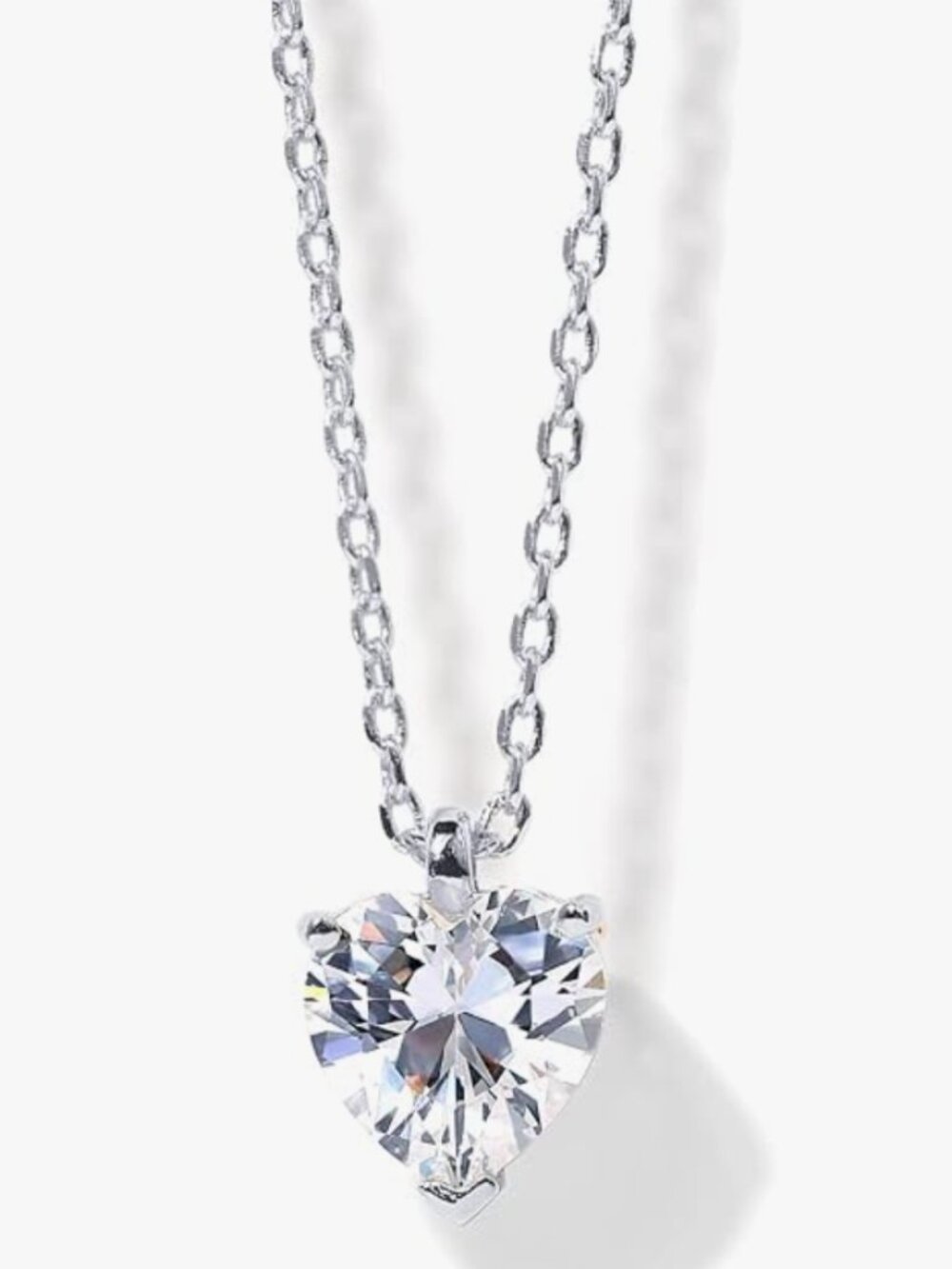 PAVOI 14K White Gold Plated Sterling Silver Heart Halo Necklace